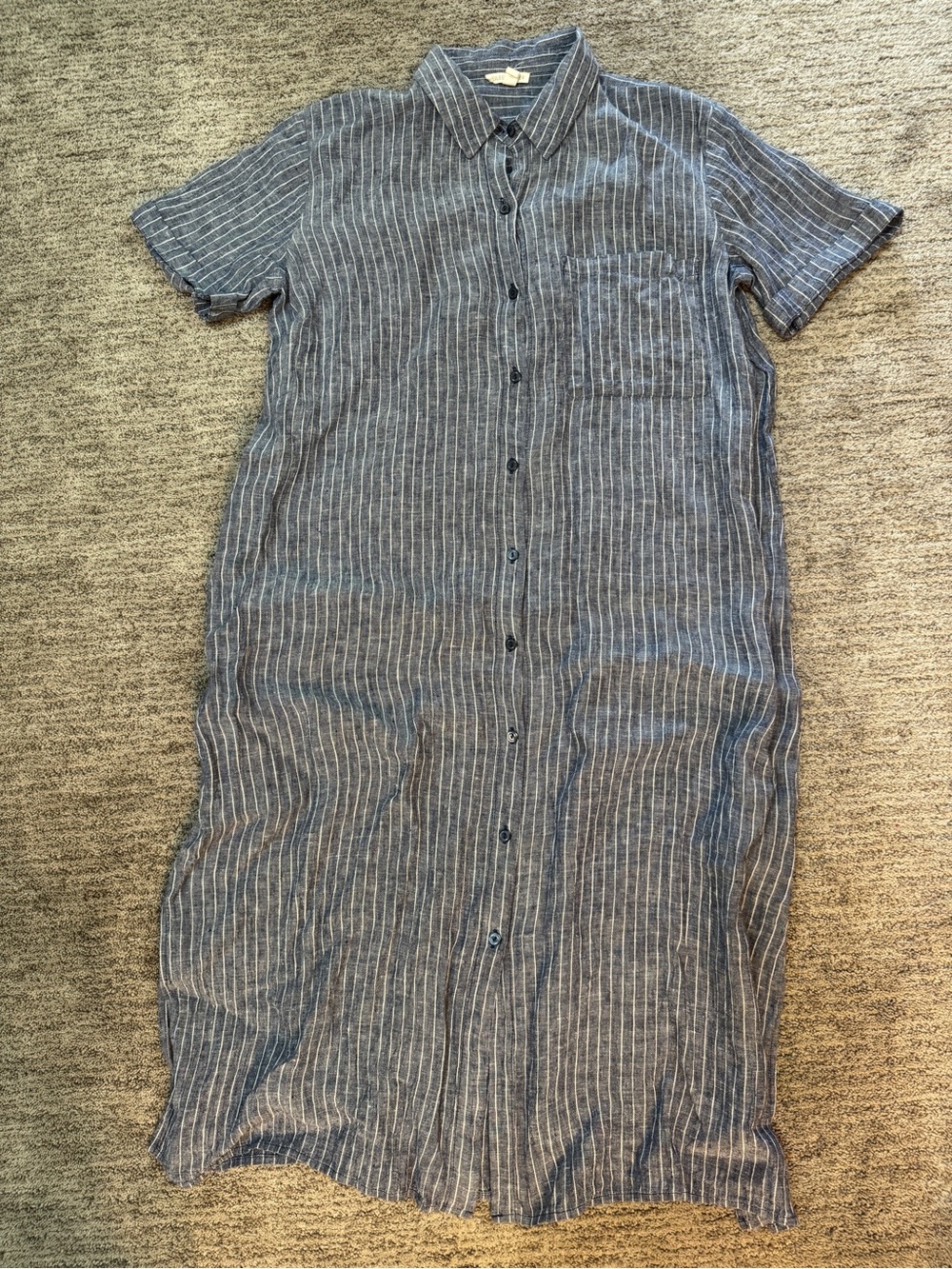 Eileen Fisher Blue Stripe Linen Midi Button-Front Dress Small/ Med - Picture 6 of 9